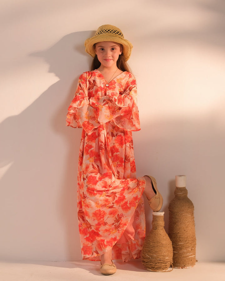 Sprinkles Girls Printed Chiffon Dress Amber Meadow 1 Piece - Festive Collection