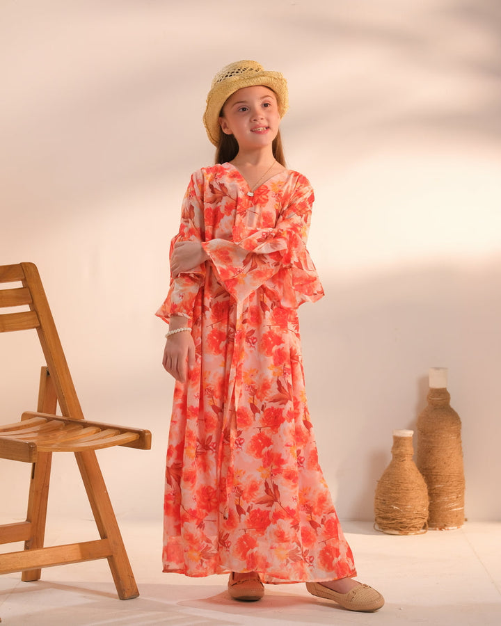 Sprinkles Girls Printed Chiffon Dress Amber Meadow 1 Piece - Festive Collection