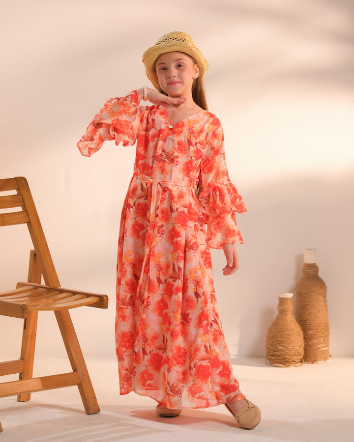 Sprinkles Girls Printed Chiffon Dress Amber Meadow 1 Piece - Festive Collection