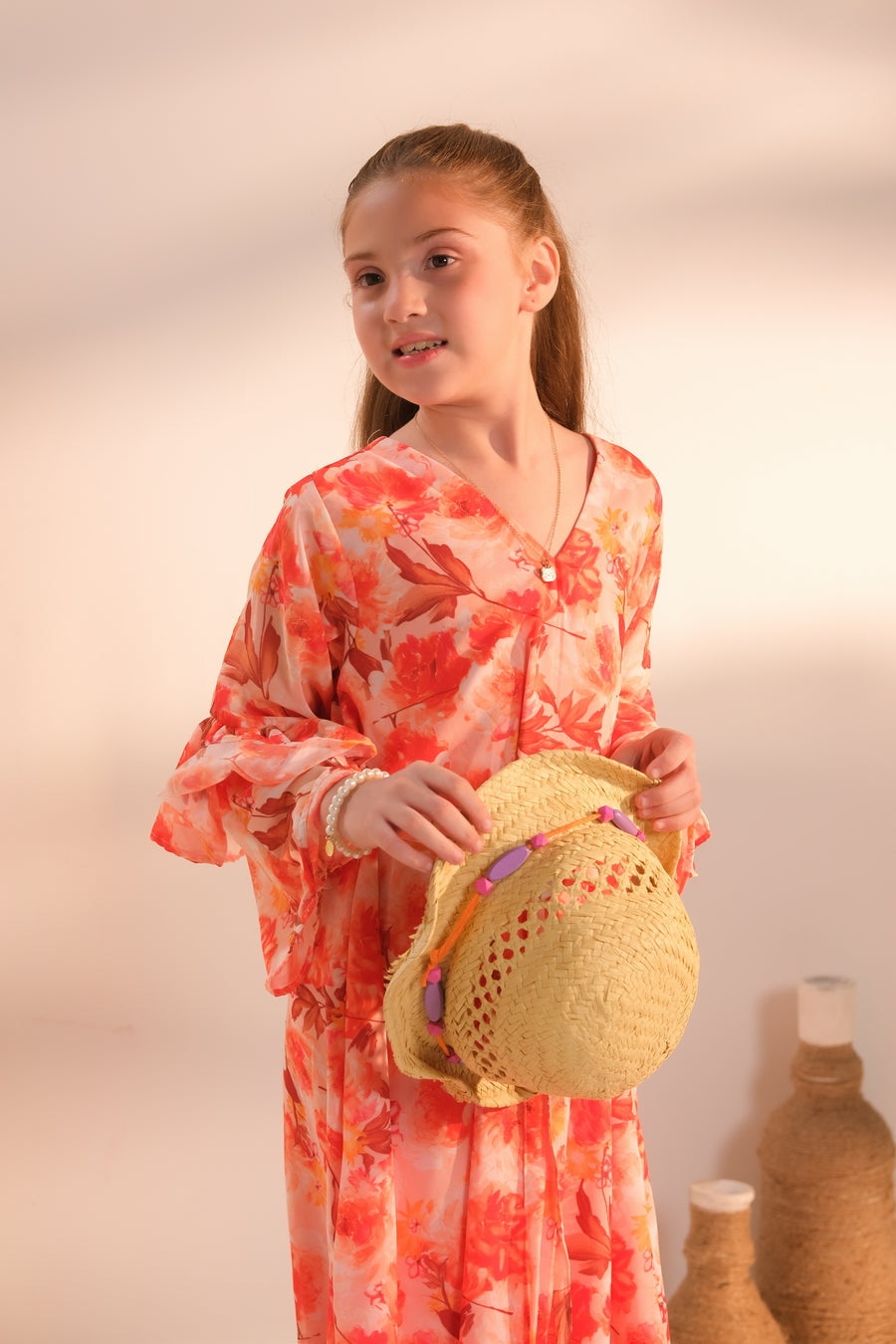 Sprinkles Girls Printed Chiffon Dress Amber Meadow 1 Piece - Festive Collection