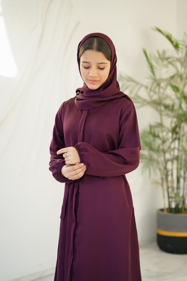 Sprinkles Girls Pret Abaya Printed Nidha Fabric Berry Dusk with stole SPDR916 - Summer Collection