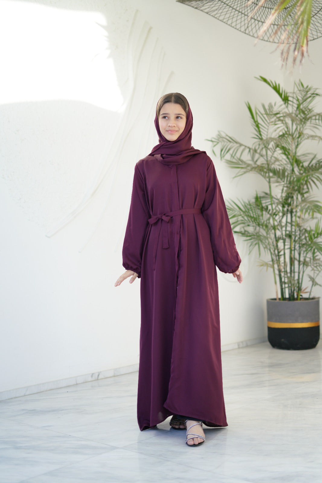 Sprinkles Girls Pret Abaya Printed Nidha Fabric Berry Dusk with stole SPDR916 - Summer Collection