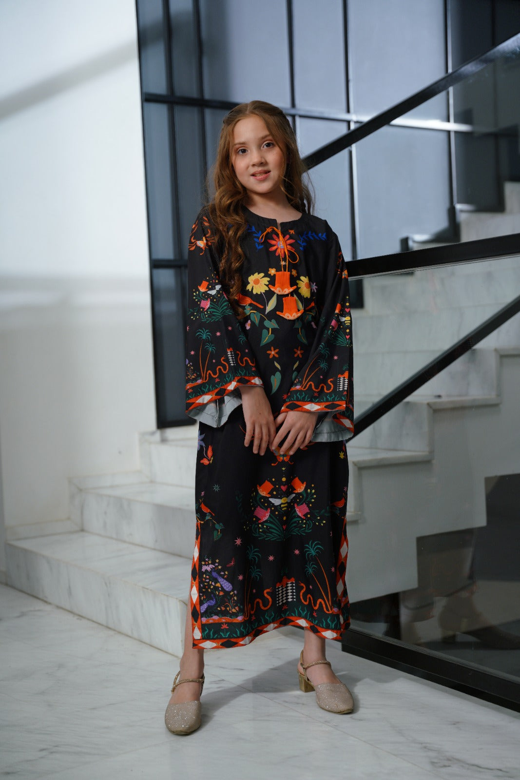 Sprinkles Girls Pret Kaftan Printed Dull Crepe Mystic Brushstroke SPDR920 - Summer Collection