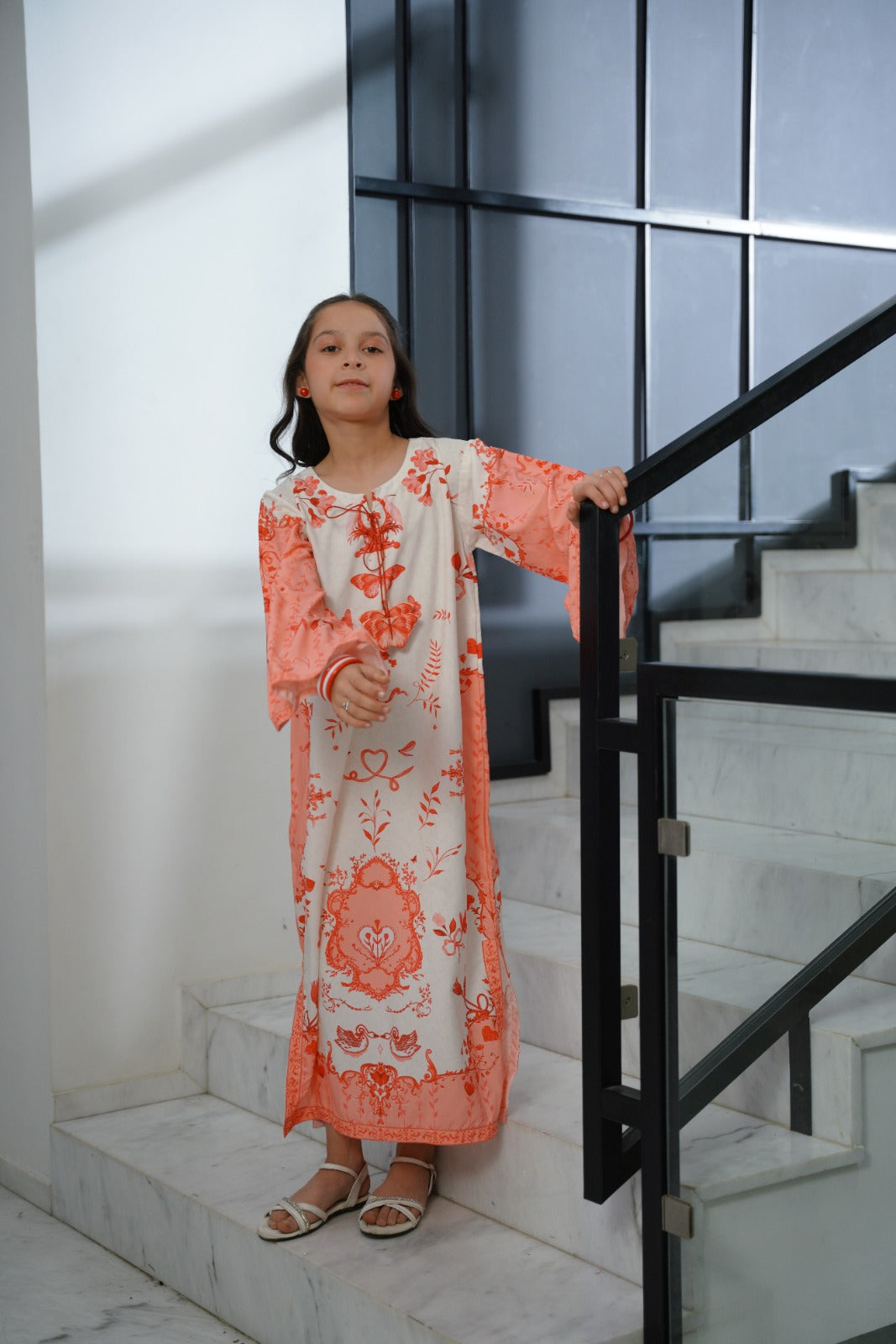 Sprinkles Girls Pret Kaftan Printed Dull Crepe Butterfly Bloom SPDR923 - Summer Collection