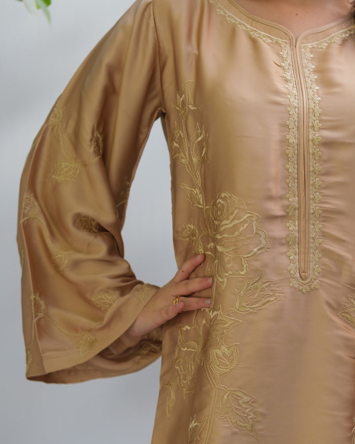 Sprinkles Girls Pret Kaftan Embroidered Charmeuse Silk Sandstone Bloom SPDR924 - Summer Collection