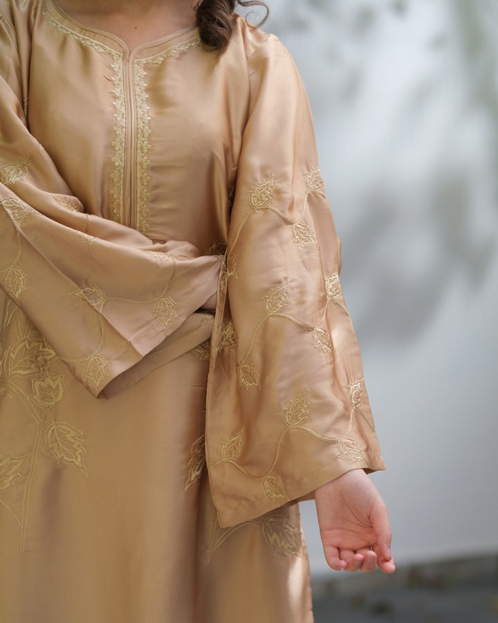 Sprinkles Girls Pret Kaftan Embroidered Charmeuse Silk Sandstone Bloom SPDR924 - Summer Collection