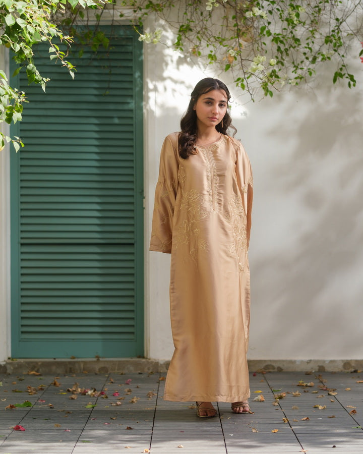 Sprinkles Girls Pret Kaftan Embroidered Charmeuse Silk Sandstone Bloom SPDR924 - Summer Collection