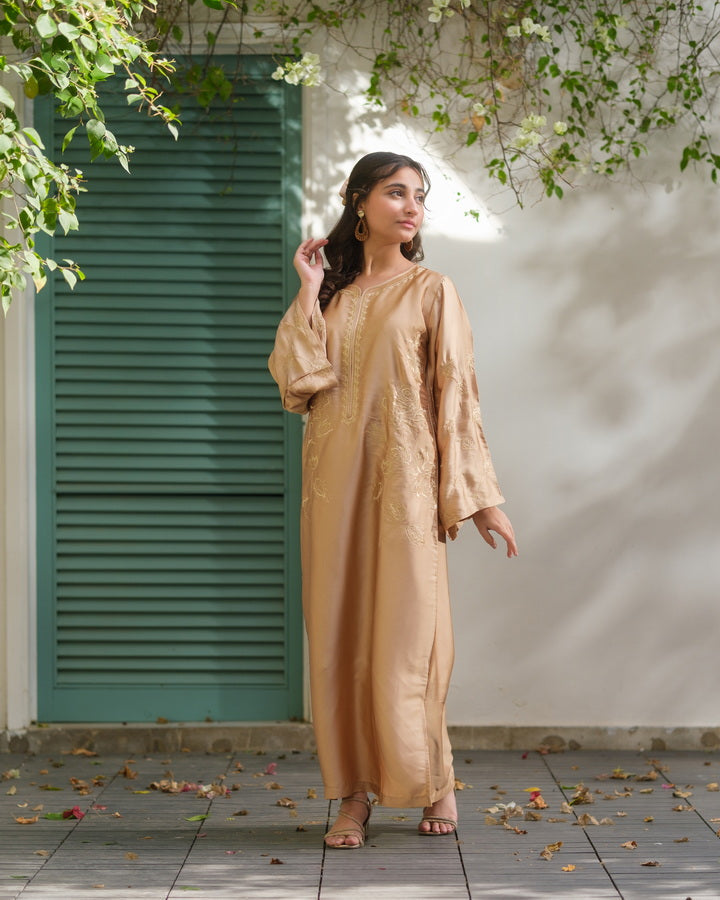 Sprinkles Girls Pret Kaftan Embroidered Charmeuse Silk Sandstone Bloom SPDR924 - Summer Collection