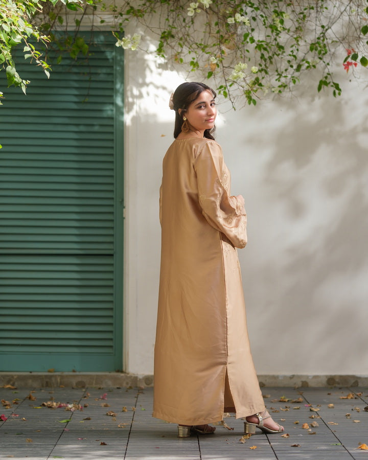 Sprinkles Girls Pret Kaftan Embroidered Charmeuse Silk Sandstone Bloom SPDR924 - Summer Collection
