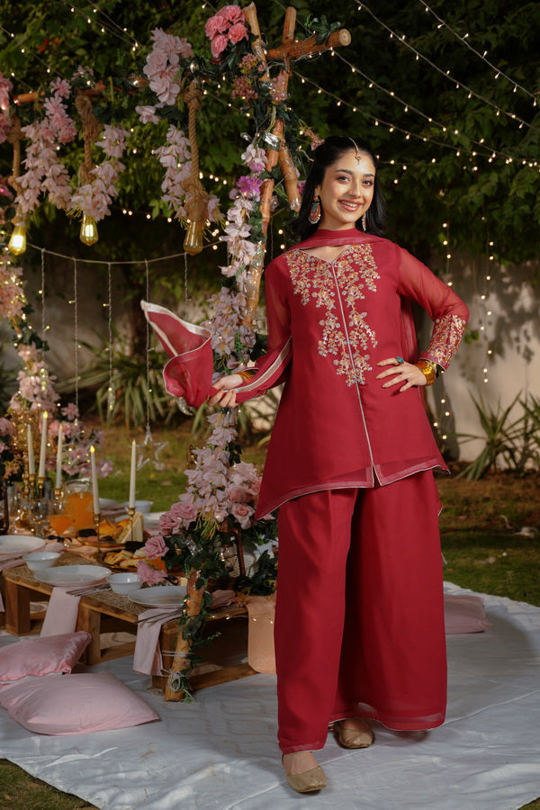 Sprinkles Girls Pret Embroidered Net Sequence Anarkali 3 Piece Suit SPDR928 - Festive Collection