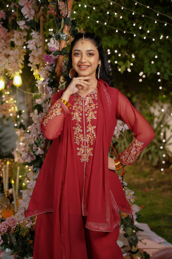 Sprinkles Girls Pret Embroidered Net Sequence Anarkali 3 Piece Suit SPDR928 - Festive Collection