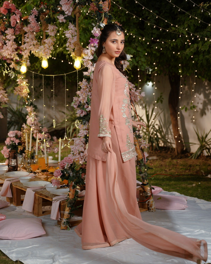 Sprinkles Girls Pret Embroidered Net Sequence Zeenat-e-Peach 3 Piece Suit SPDR929 - Festive Collection