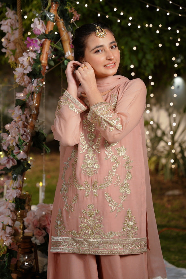 Sprinkles Girls Pret Embroidered Net Sequence Zeenat-e-Peach 3 Piece Suit SPDR929 - Festive Collection