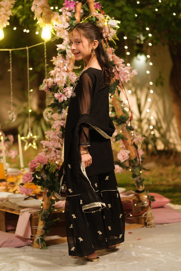 Sprinkles Girls Pret Embroidered Net Sequence Noor-e-Siyah 3 Piece Suit SPDR933 - Festive Collection