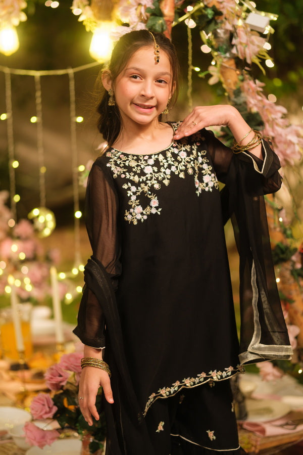 Sprinkles Girls Pret Embroidered Net Sequence Noor-e-Siyah 3 Piece Suit SPDR933 - Festive Collection