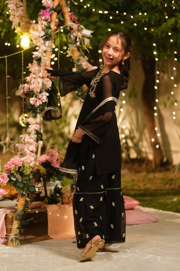 Sprinkles Girls Pret Embroidered Net Sequence Noor-e-Siyah 3 Piece Suit SPDR933 - Festive Collection