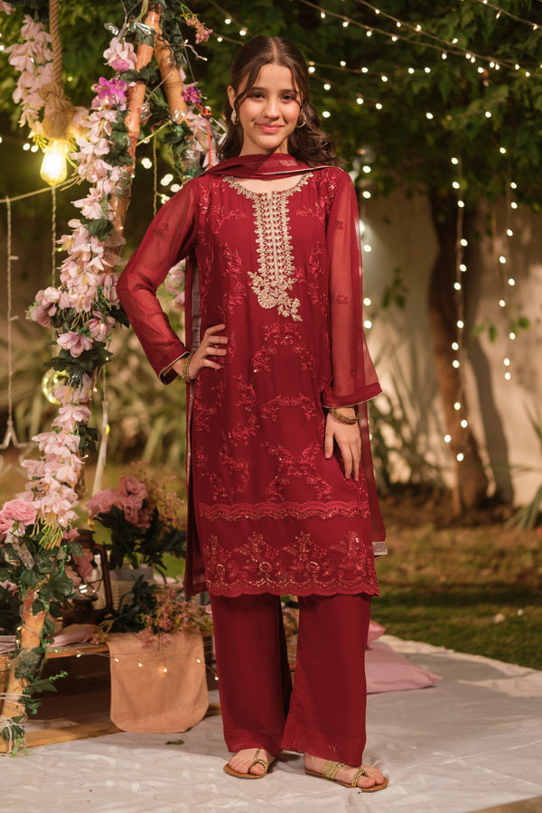 Sprinkles Girls Pret Embroidered Net Sequence Mehr-un-Nisa 3 Piece Suit SPDR938 - Festive Collection