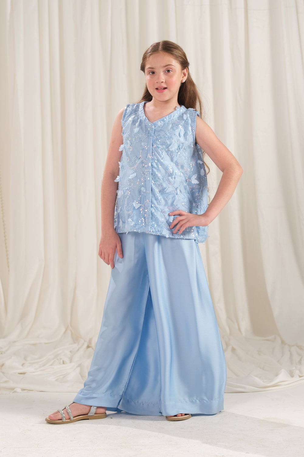 Sprinkles Girls RTW Embroidered Silk 2 Piece Suit Frosted Petal Festive Collection