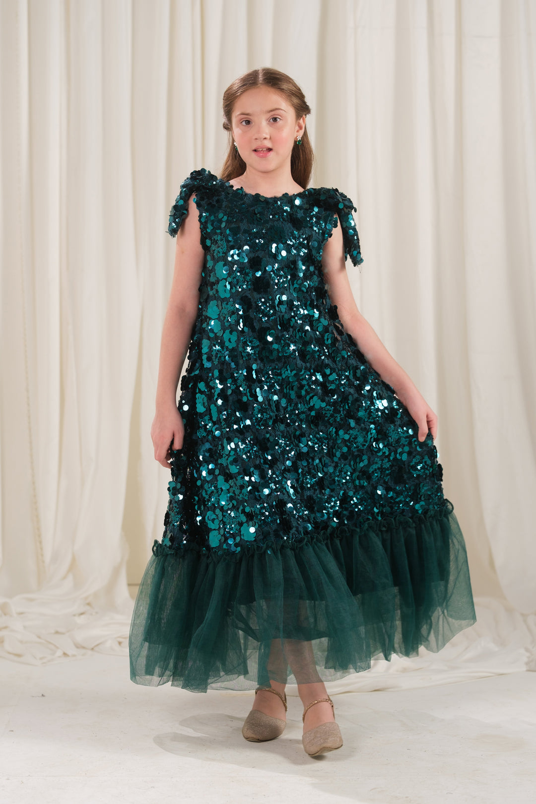 Sprinkles Girls RTW Embroidered Silk 1 Piece Suit Emerald Glow Festive Collection