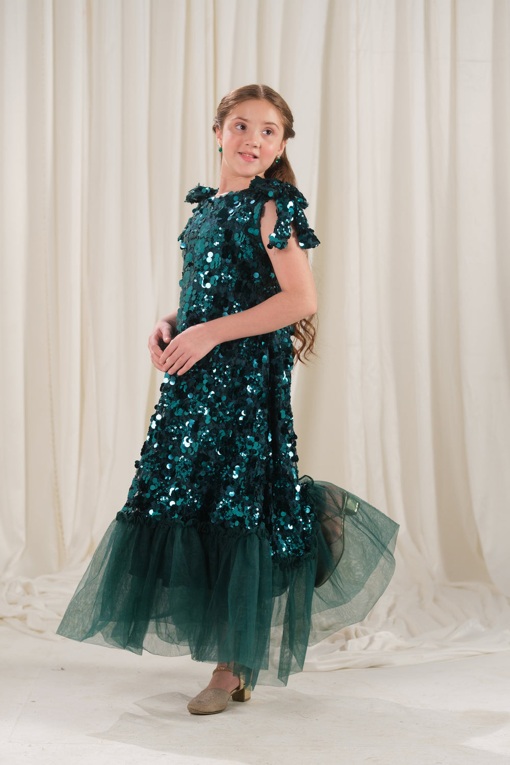 Sprinkles Girls RTW Embroidered Silk 1 Piece Suit Emerald Glow Festive Collection