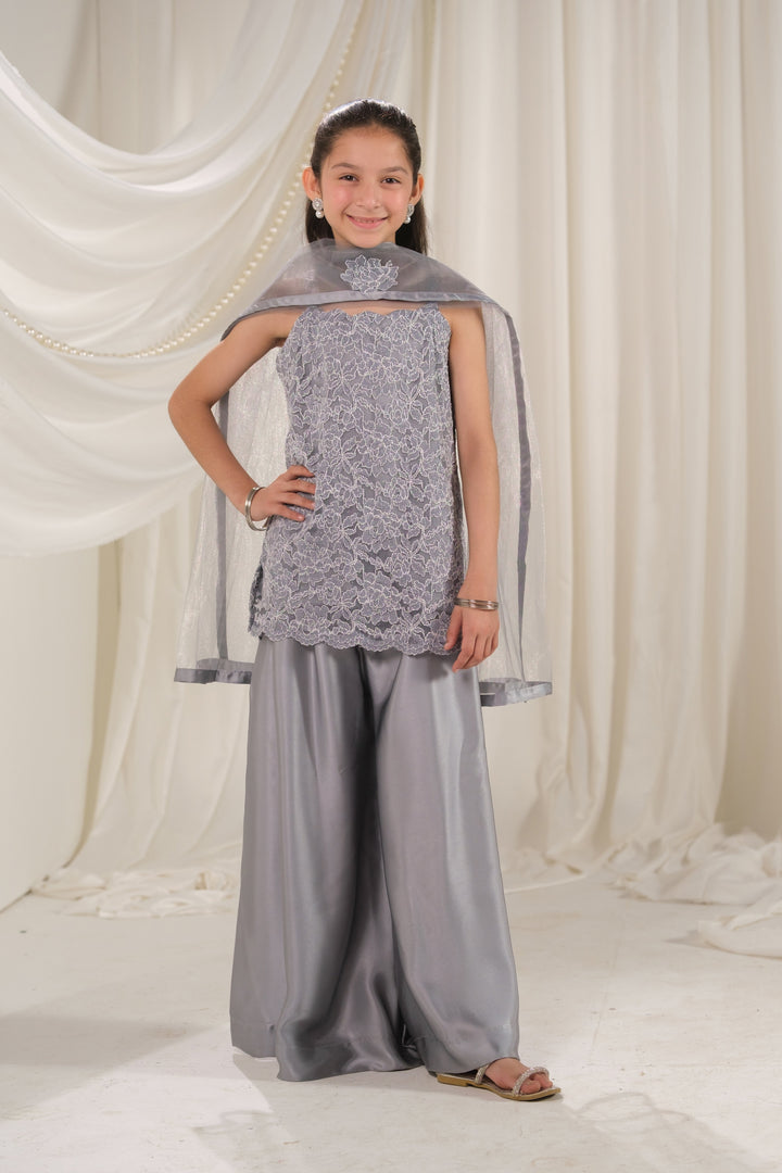 Sprinkles Girls RTW Embroidered Silk 3 Piece Suit Silver Mirage Festive Collection