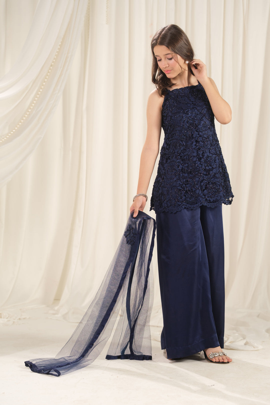 Sprinkles Girls RTW Embroidered Silk 3 Piece Suit Midnight Mirage Festive Collection
