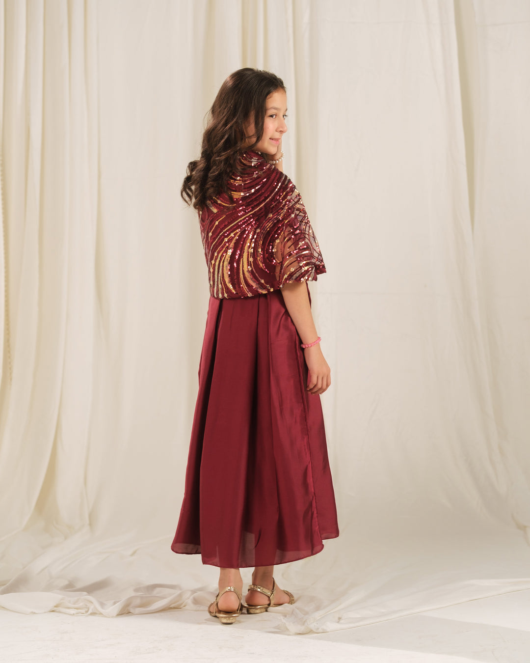 Sprinkles Girls RTW Embroidered Silk 2 Piece Suit Golden Swirl Festive Collection