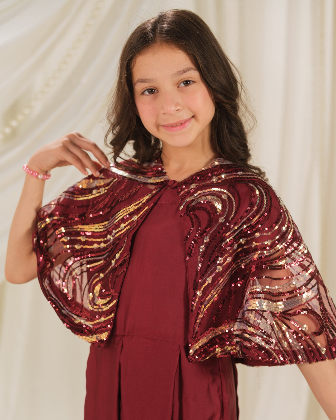 Sprinkles Girls RTW Embroidered Silk 2 Piece Suit Golden Swirl Festive Collection