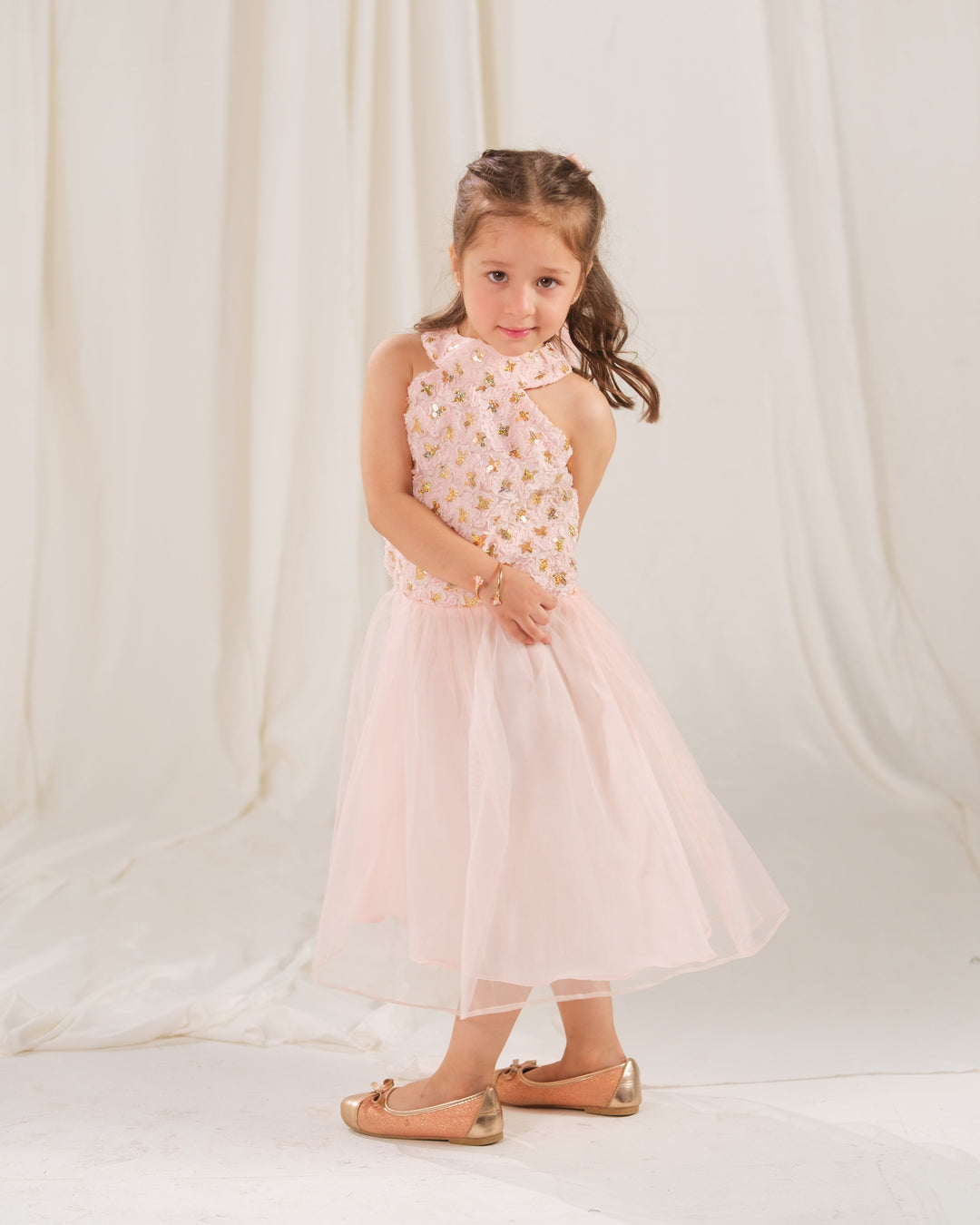 Sprinkles Girls RTW Embossed Net 1 Piece Suit Gilded Petal Festive Collection