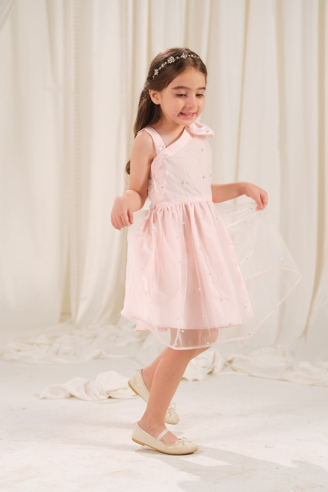 Sprinkles Girls RTW Embossed Net 1 Piece Suit Peach Radiance Festive Collection