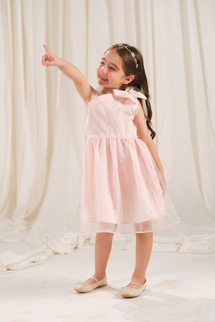 Sprinkles Girls RTW Embossed Net 1 Piece Suit Peach Radiance Festive Collection