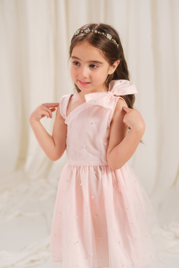 Sprinkles Girls RTW Embossed Net 1 Piece Suit Peach Radiance Festive Collection