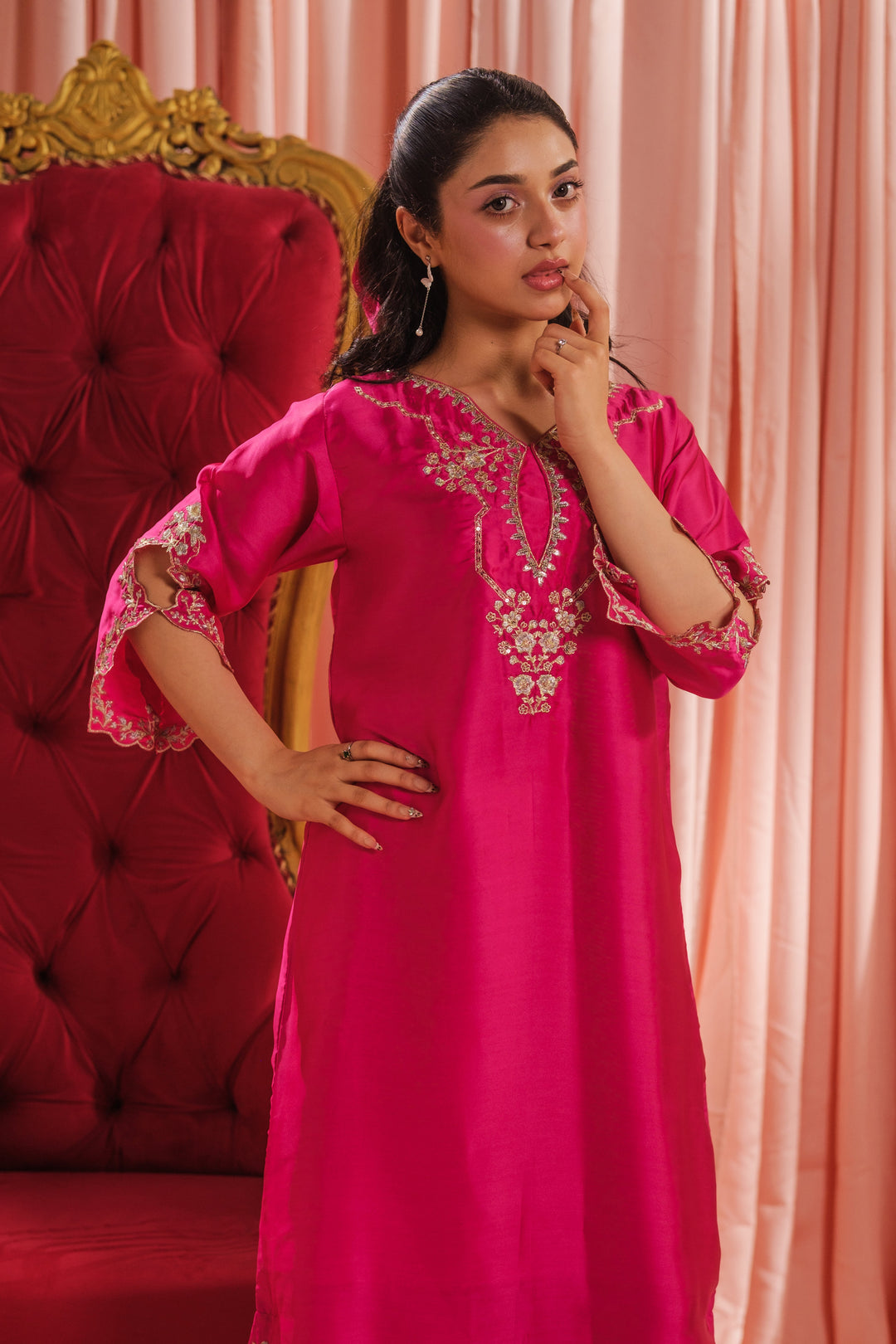 Sprinkles Girls RTW Embroidered Silk 1 Piece Suit Fuchsia Elegance Festive Collection