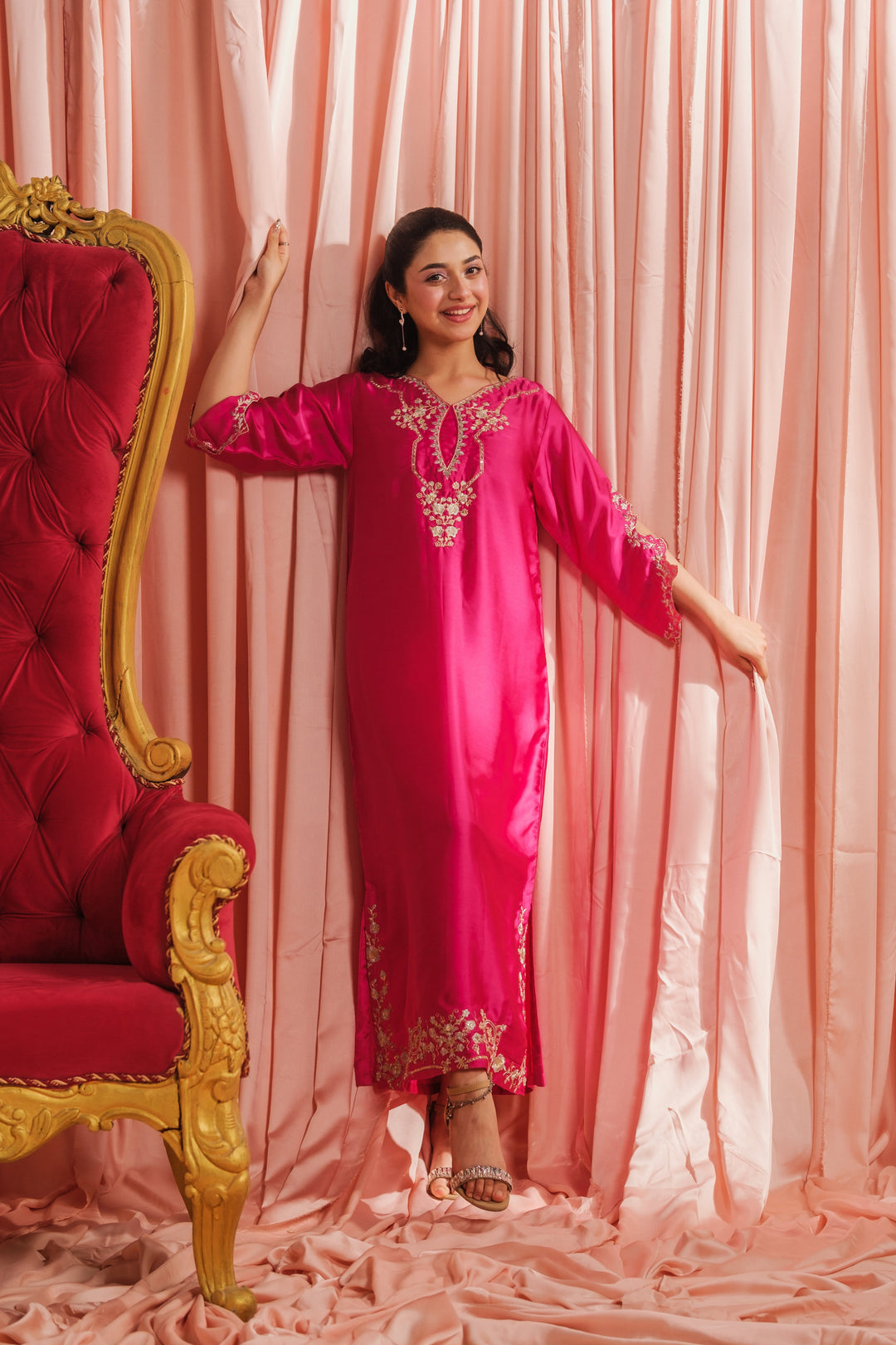 Sprinkles Girls RTW Embroidered Silk 1 Piece Suit Fuchsia Elegance Festive Collection