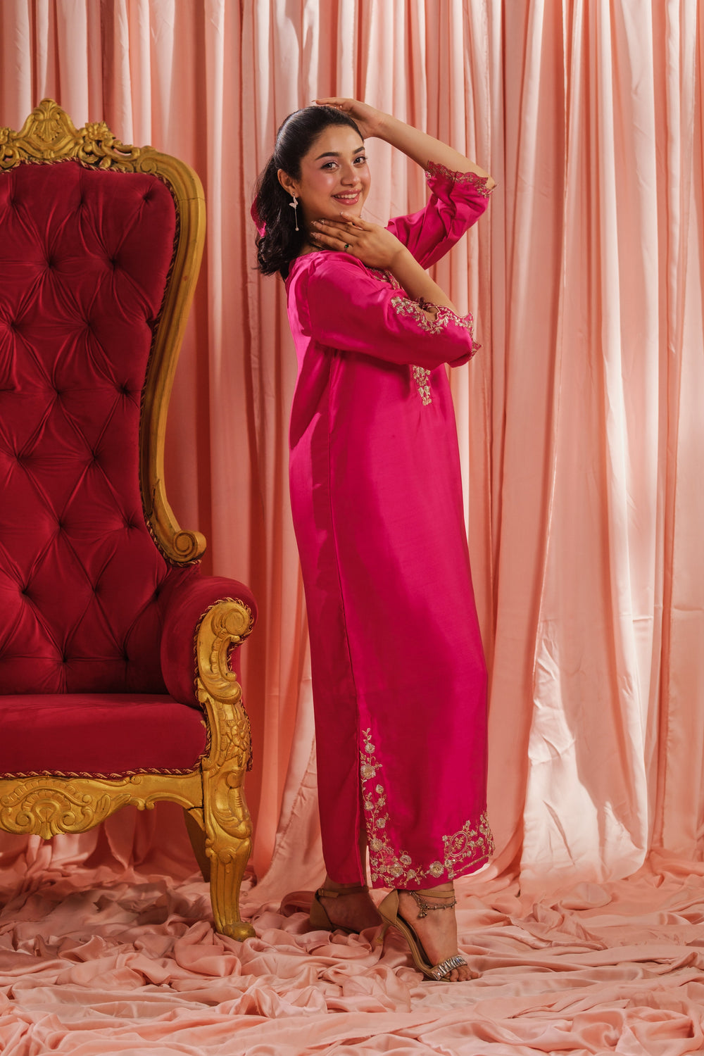 Sprinkles Girls RTW Embroidered Silk 1 Piece Suit Fuchsia Elegance Festive Collection