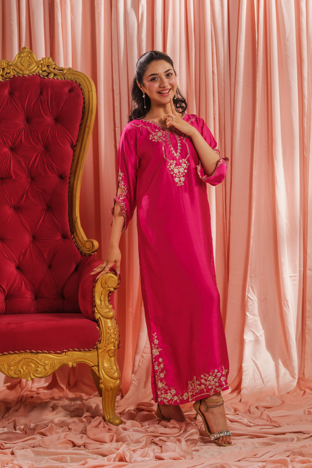Sprinkles Girls RTW Embroidered Silk 1 Piece Suit Fuchsia Elegance Festive Collection
