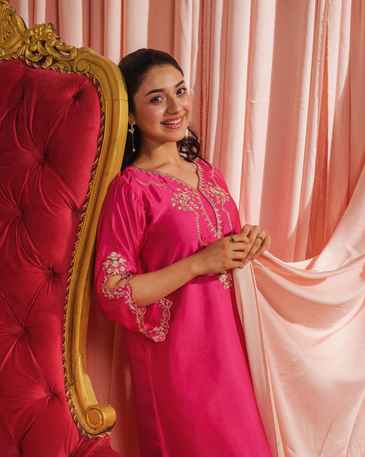 Sprinkles Girls RTW Embroidered Silk 1 Piece Suit Fuchsia Elegance Festive Collection