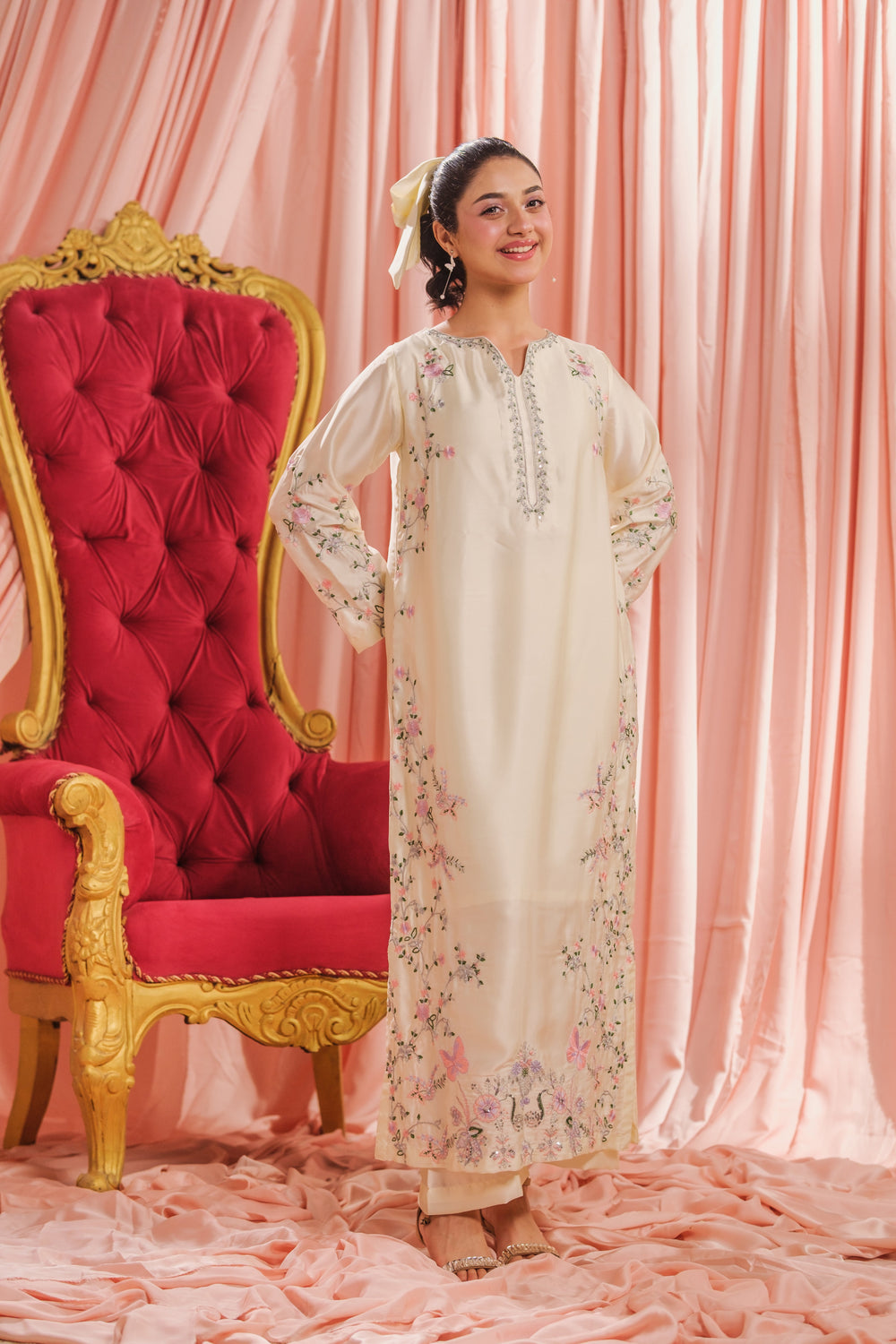 Sprinkles Girls RTW Embroidered Silk 1 Piece Suit Ivory Grace Festive Collection