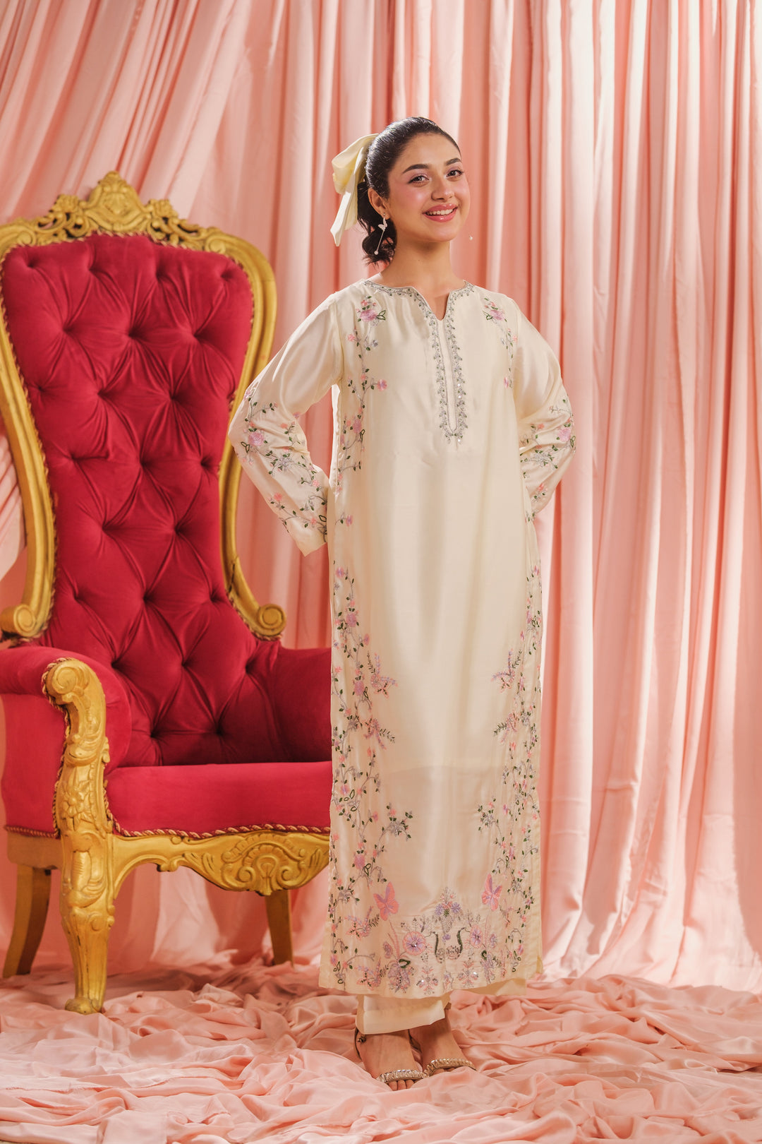 Sprinkles Girls RTW Embroidered Silk 1 Piece Suit Ivory Grace Festive Collection