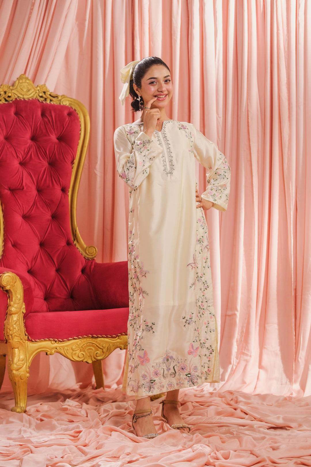 Sprinkles Girls RTW Embroidered Silk 1 Piece Suit Ivory Grace Festive Collection
