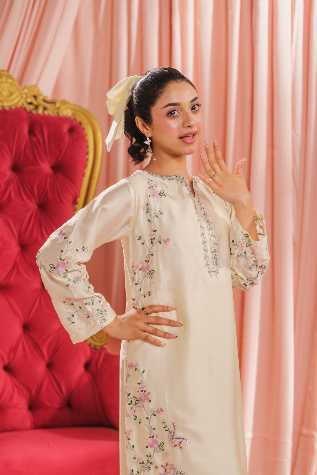 Sprinkles Girls RTW Embroidered Silk 1 Piece Suit Ivory Grace Festive Collection