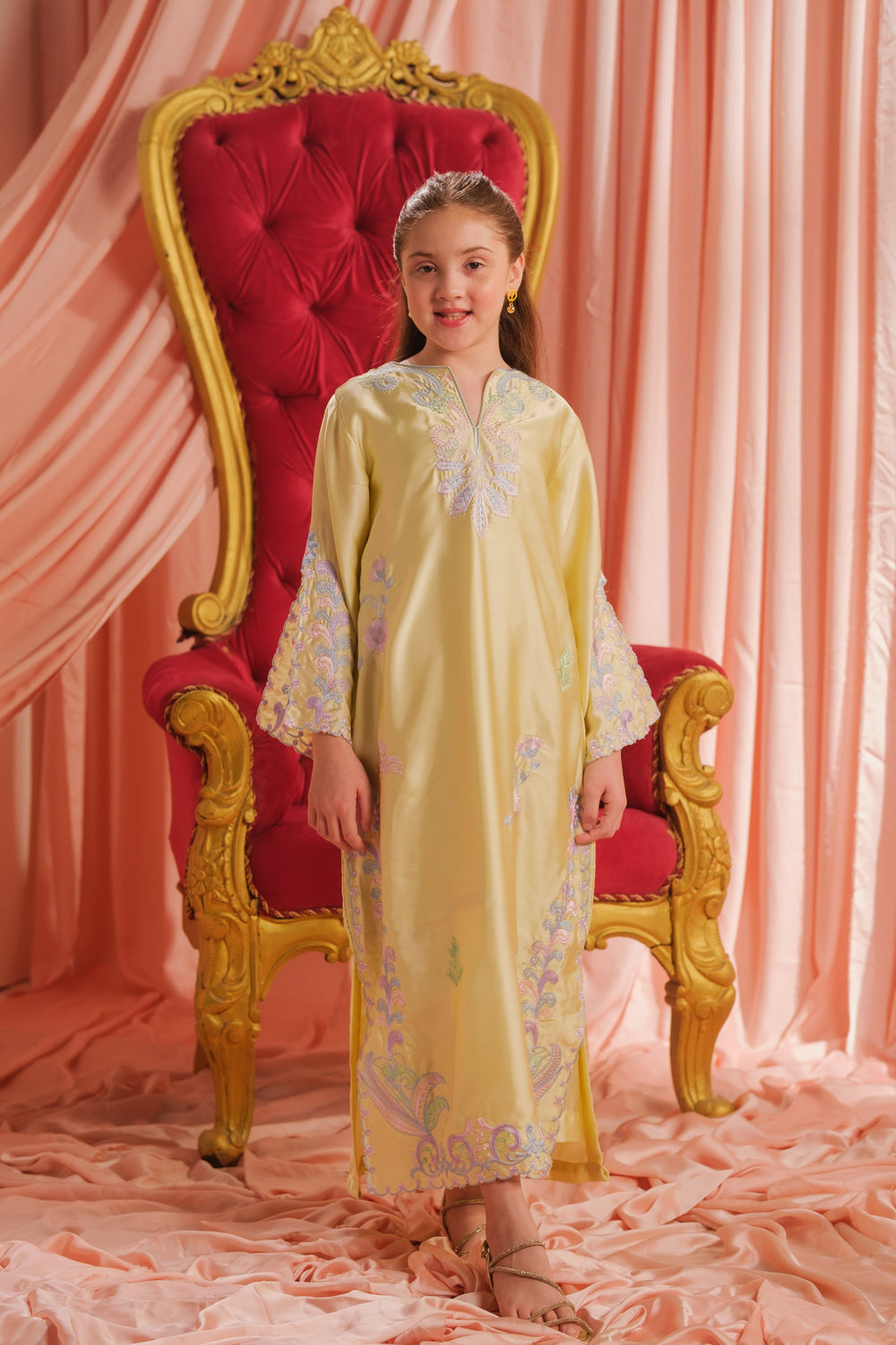 Sprinkles Girls RTW Embroidered Silk 1 Piece Suit Yellow Dawn Festive Collection