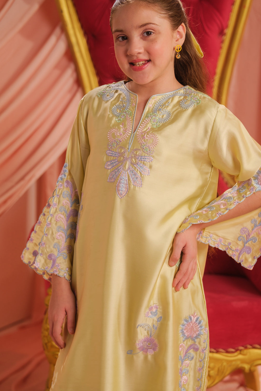 Sprinkles Girls RTW Embroidered Silk 1 Piece Suit Yellow Dawn Festive Collection
