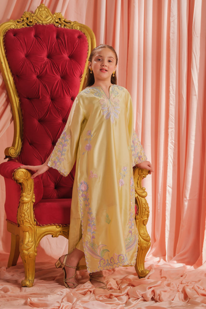 Sprinkles Girls RTW Embroidered Silk 1 Piece Suit Yellow Dawn Festive Collection