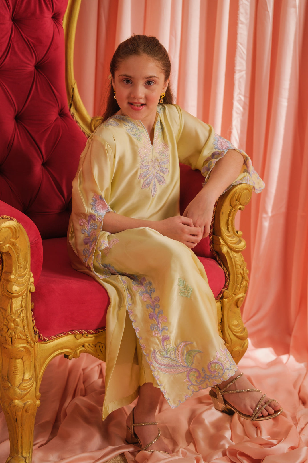 Sprinkles Girls RTW Embroidered Silk 1 Piece Suit Yellow Dawn Festive Collection