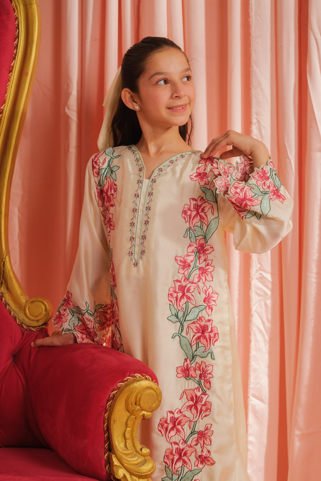 Sprinkles Girls RTW Embroidered Silk 1 Piece Suit Pearl Blossom Festive Collection