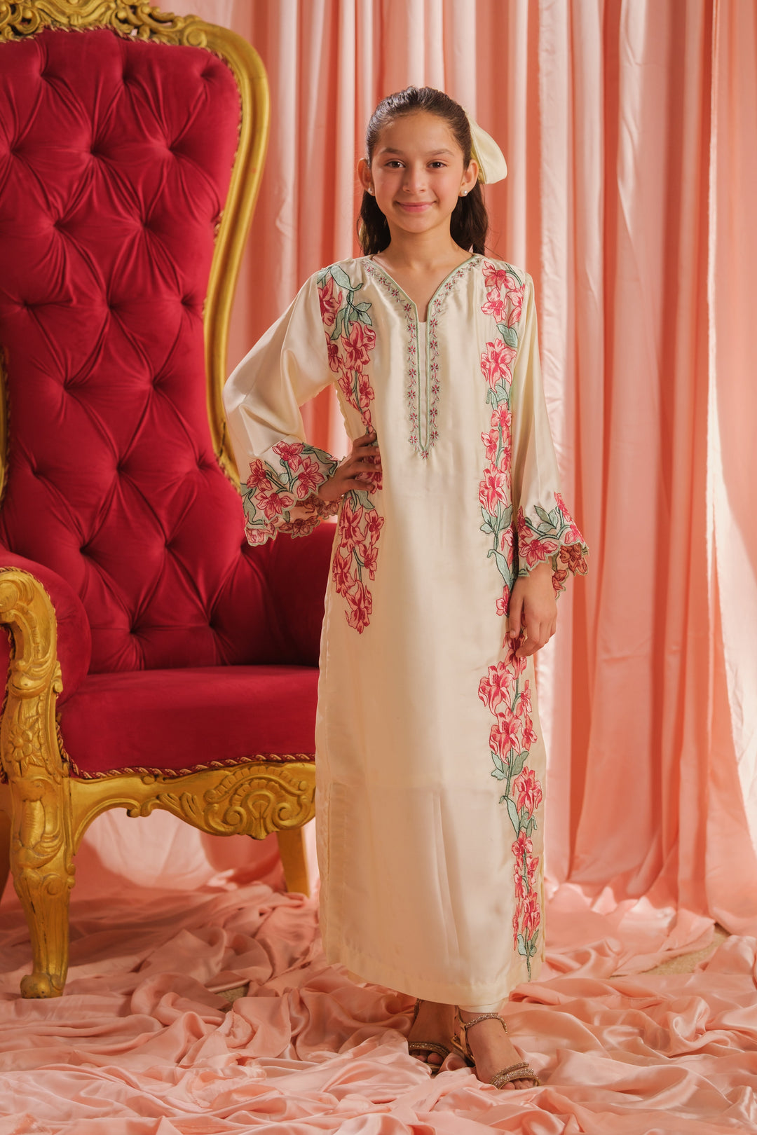Sprinkles Girls RTW Embroidered Silk 1 Piece Suit Pearl Blossom Festive Collection