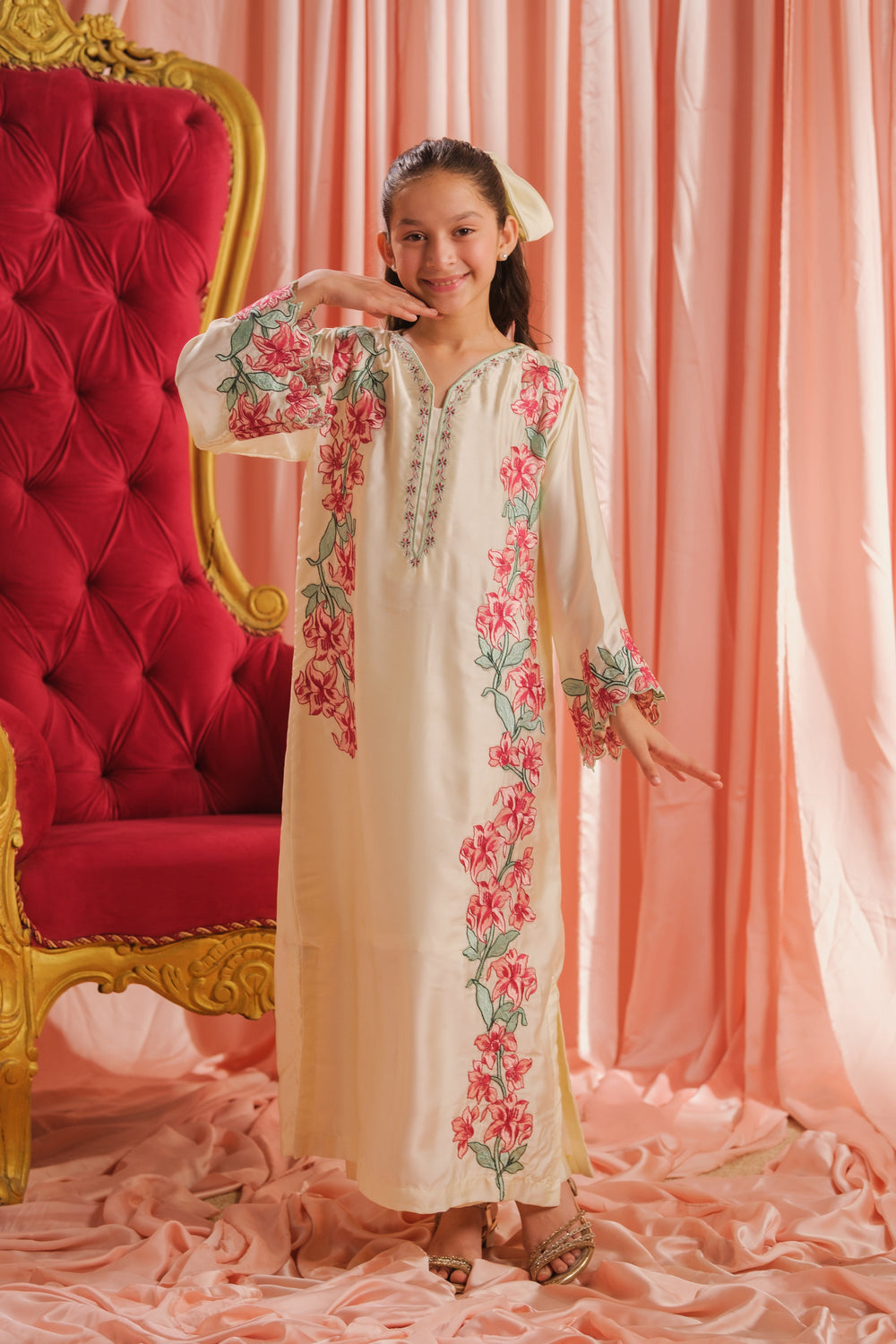 Sprinkles Girls RTW Embroidered Silk 1 Piece Suit Pearl Blossom Festive Collection