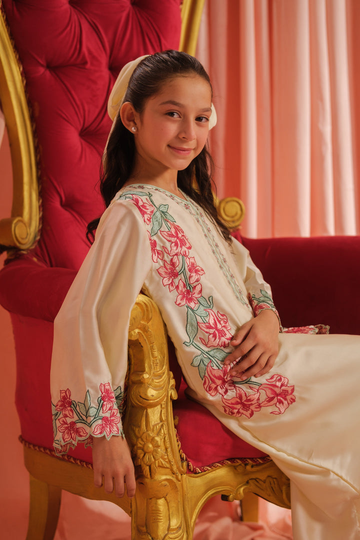 Sprinkles Girls RTW Embroidered Silk 1 Piece Suit Pearl Blossom Festive Collection