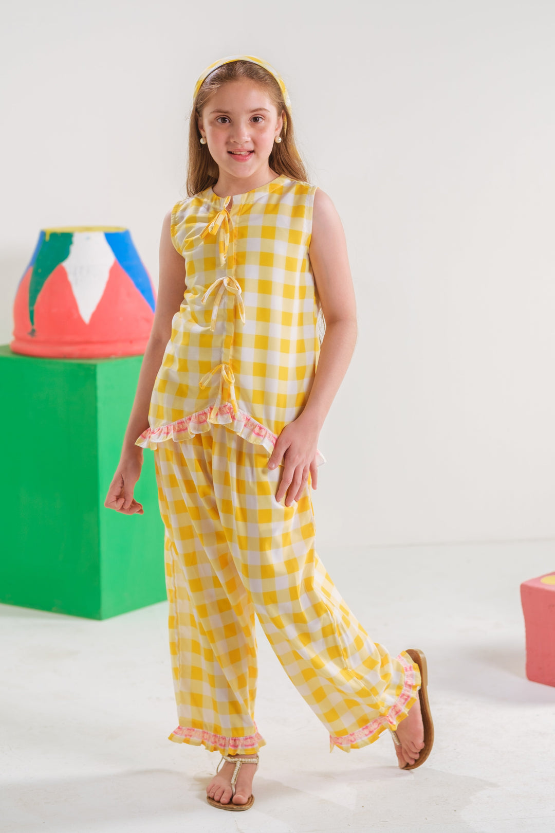 Sprinkles Girls RTW Printed Poly 2 Piece Suit Gingham Check Casual Collection